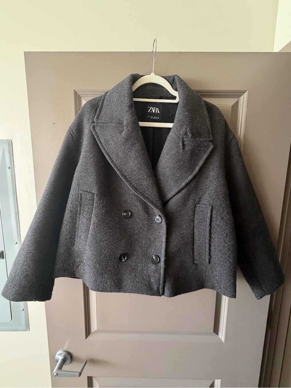 ZARA Dark Gray Double-Breasted Wool Pea Coat